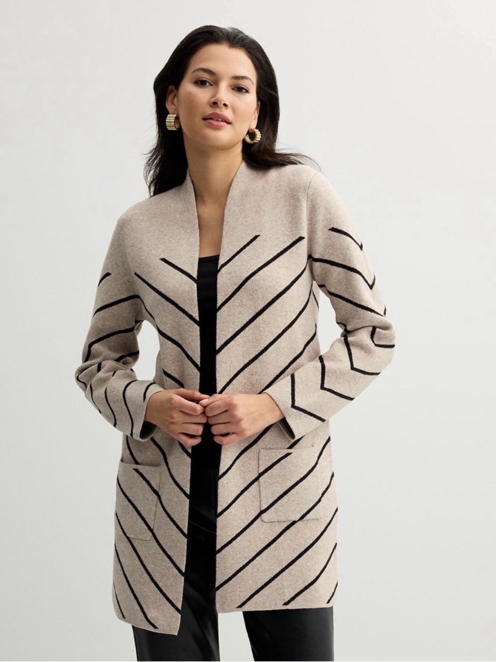 Nine West Chevron Cardigan in Beige and Black
